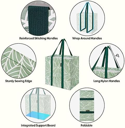 BALEINE 2 PK Grocery Bags Reusable Shopping Bags with Reinforced Bottom, Heavy Duty Foldable Tote Bags (Antique Folidage) - Image 3