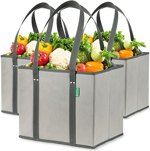 Reusable Grocery Bags (3 Pack) – Heavy Duty Shopping Bags, Gray by CreativeGreenLife