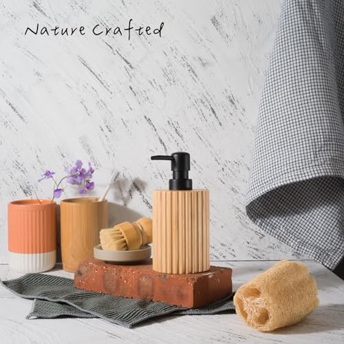 Ribbed Bamboo Soap Dispenser, Natural Finish Black Pump 7 oz - Image 3