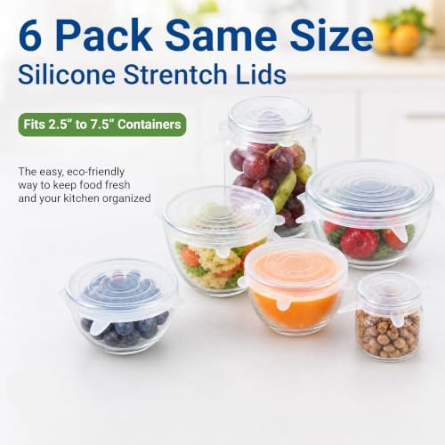 6pcs 5.1" Silicone Stretch Lids Reusable, Bowl Covers Food Storage for Home Container，Round Clear - Image 2