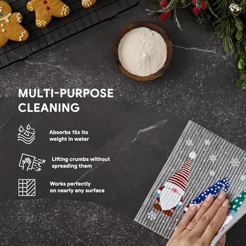 RECYCO Swedish Dishcloths for Kitchen | 4 Pack Cookie Joy Washable Dish Rags | Cellulose Reusable Cleaning Paper Towels | Absorbent Counter Dish Cloth Sponge Kitchen Wipes, 8" L x 7" W - Image 4