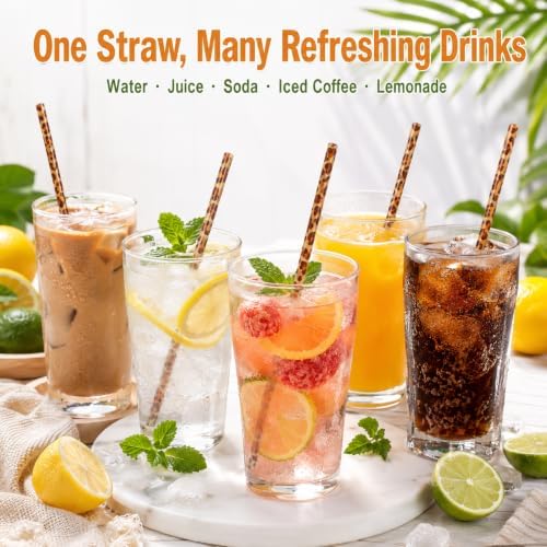 50 Pcs Reusable Leopard Straws, Plastic Cheetah Animal Straws and Cleaning Brush for Women Tumblers Drinking Safari Wild Birthday Party - Image 5