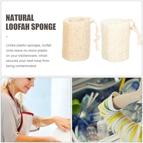 Ipetboom 4 Pcs Natural Loofah Sponge Kitchen Cleaning Brushes, 7.5cm Diameter 4-6cm, White and Natural Colors with Hanging Rope, Eco-Friendly Dish Scrubber Sponges for Dishwashing and Bowl - Image 3