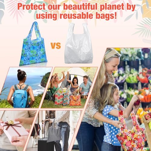 Eccliy 24 Pcs Reusable Grocery Bags Shopping Bags Foldable, Plants Style - Image 6
