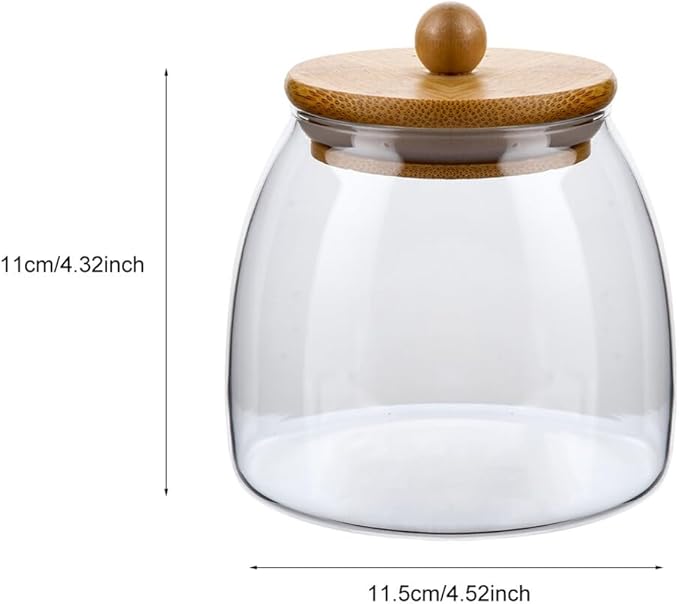 TOYANDONA Glass Storage Jar with Wooden Ball Lid Airtight Food Container for Coffee Beans Tea Dried Fruits Multi-purpose Sealed Canister for Kitchen Pantry Organization