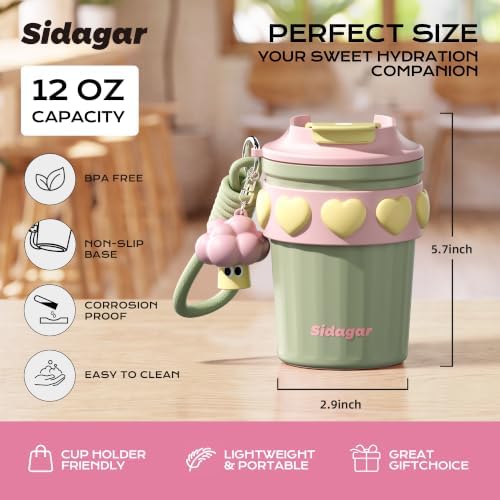 12 oz Insulated Coffee Tumbler with Lid, Cute Travel Mug, Green - Image 2