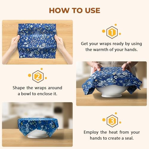 OHIYO Reusable Beeswax Wrap for Food, 9 Pack Organic Cotton Beeswax Papers (1XL + 3M + 5S), Bread Sandwich Wrapper, Suitable for Bowls, Cheese, Reusable Plastic-Free Food Storage Wrap - Image 6