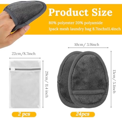 24Pcs Makeup Remover Pads, Grey Microfiber with 2 Storage Bags - Image 2