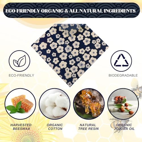 Tigeen 9 Pack Reusable Beeswax Wrap for Food Chinoiserie Beeswax Paper for Sourdough Bread Cheese Paper Wrapping Wax Cloth Food Wraps Bread Sandwich Wrapper 1 XL 3 Medium 5 S(Beige,Japanese) - Image 5