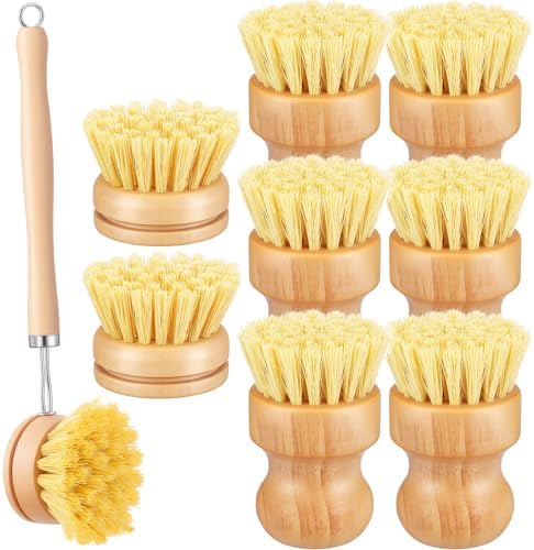 9 PCS Bamboo Dish Brush Set, Multifunctional Dishwashing Bamboo Scrub Brush with Natural Sisal Bristles, Wooden Dish Brush for Cleaning Pots, Pans, Dishes, Vegetables by Unknown
