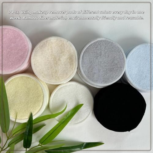 Reusable Makeup Remover Pads - 7 Pcs Soft Cotton Rounds for Face with Friendly Bamboo Fiber, Washable Makeup Remover Cloth for All Skin Types - Ideal for Facial Cleansing (7 Colour) - Image 6