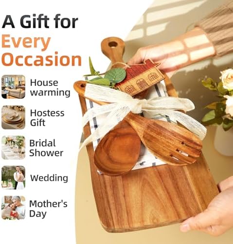 The Perfect Housewarming Gift! Wooden Cutting Boards Set with Utensils & Napkin - Charcuterie, Cheese, Serving Tray for New Home, Kitchen Decor - Image 2