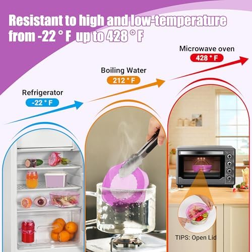 Silicone Stretch Lids for Food Storage in Fridge, Reusable Elastic Bowl Covers for Cup, Cans, Jars, Round & Rectangle Container, Food Grade Silicone Microwave Food Cover, Purple, 6PCS - Image 6