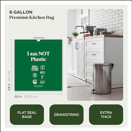 Medium Compostable Drawstring Trash Bags - 6-8 Gallon, 90 Pack | Plastic-Free Kitchen & Bathroom Garbage Bags with Drawstring Handles | Thick Bin Bag Liners for Green & Food Waste - Image 2