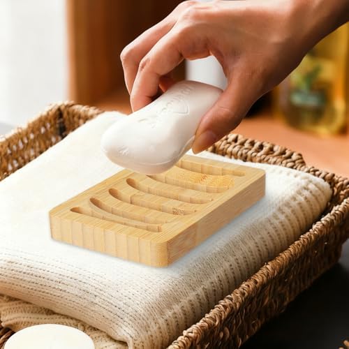 Wooden Soap Dish, Bamboo Soap Holder for Shower 2 Pack, Self Draining Tray - Image 6