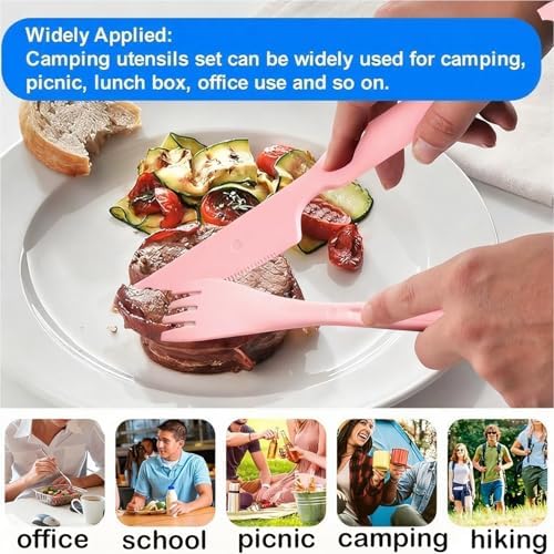 Reusable Wheat Straw Portable Knife Fork Spoons Tableware (Pink, Pink) - Image 6