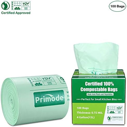 100% Compostable Bags, 4 Gallon (15L) Food Scraps Yard Waste Bags, Extra Thick 0.75 Mil. ASTM D6400 Compost Bags Small Kitchen Trash Bags, 100 Count Certified by BPI & TUV EU - Image 2