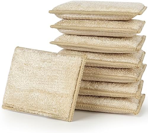 JEBBLAS Bamboo Natural Absorbent Sponges Kitchen Cleaning Sponges Reusable Dish Washing Sponges Beige (8 Pack) by JEBBLAS