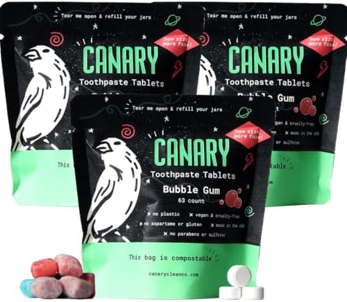 Canary Nano Hydroxyapatite Toothpaste Tablets Bubble Gum - Remineralizing, Fluoride Free, All Natural Tabs with Xylitol - Great for Kids, Plastic Free - 189 Count by Canary