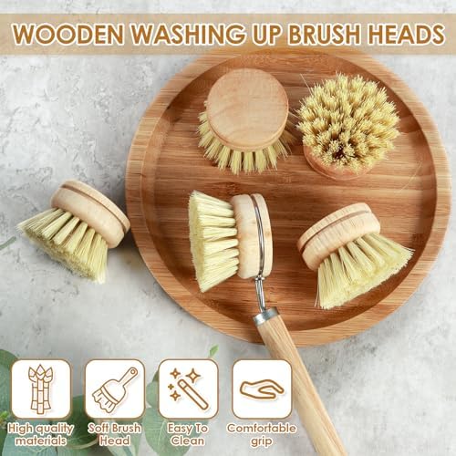 Dish Brush Set Soft Sisal Dish Scrub Brush with Handle Kitchen Scrub Brush Natural Kitchen Cleaning Brush Set Wood Dish Scrubber Brush Practical Dish Scrubber Wooden Cleaning Scrubber for Cle - Image 4