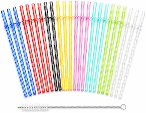 25 Pack 9 Inch Clear Reusable Plastic Straws with Cleaning Brush, BPA-Free Dishwasher Safe Tumbler Straws for 16 oz & 20 oz Cups, YETI, Mason Jars, Iced Coffee and Travel Cups by AMZSOCKETS