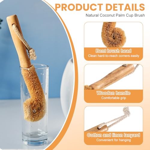 Natural Coconut Fiber Scrubber Brush with Wooden Handle - Image 4