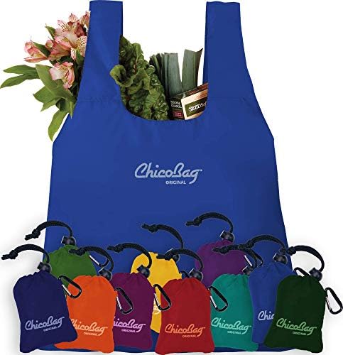 ChicoBag Original Compact Reusable Grocery Bag with Attached Pouch and Carabiner Clip- 4 Pack Blue - Image 6