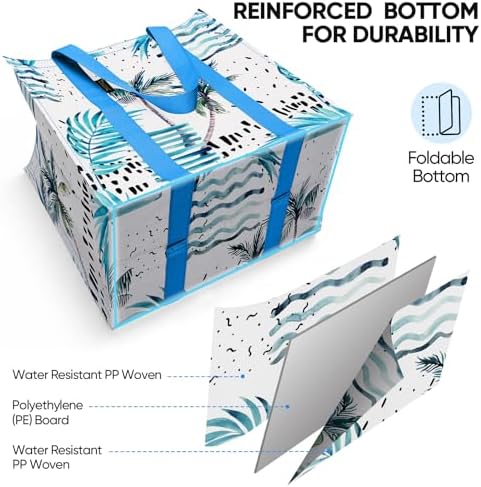 BALEINE 2 PK Grocery Bags Reusable Shopping Bags with Reinforced Bottom, Heavy Duty Foldable Tote Bags (Island Breeze) - Image 5