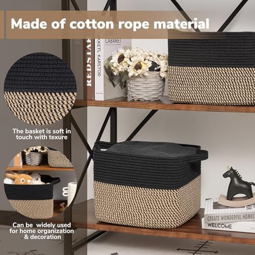 Goodpick Cube Storage Bins - Towel, Book, Cloth, Shoes, Closet Shelf Woven Baskets for Office, Baby Laundry, Toys, 13''x10''x9'' (Pack of 3) - Image 4