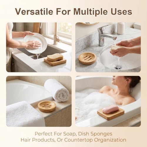 2 Pcs Bamboo Soap Holder, 2 Styles Soap Tray for Shower Kitchen Sink - Image 7