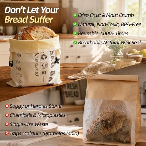 XL Beeswax Bread Bags for Homemade Sourdough,Set of 2 - Image 4