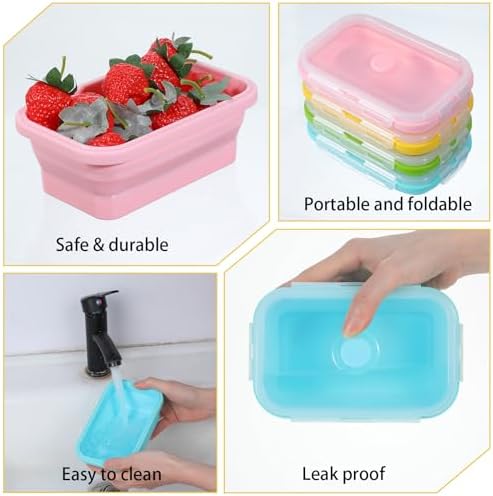 8 Pcs silicone food storage containers, 17 Oz/500 Ml Silicone Bowls for Camping with Airtight Lids, BPA-Free Square Bowls for Meal Prep, Freezer Dishwasher Microwave Safe, 4 Colors - Image 7