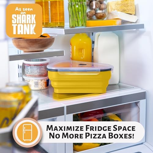 PIZZA PACK The Perfect Reusable Pizza Storage Container with 5 Microwavable Serving Trays - BPA-Free Adjustable Pizza Slice Container to Organize & Save Space, 3 Pack, Yellow - Image 6