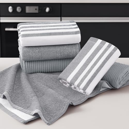 Homaxy Cotton 380 GSM Premium Kitchen Towels, 18"x 28", 12 Pack, Grey - Image 5