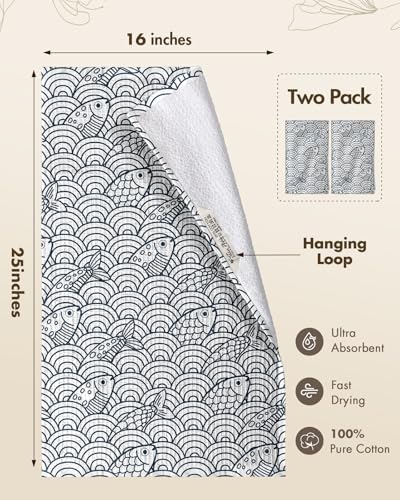 Miss Adola 370GSM Cotton Waffle Kitchen Towels, Fish - Image 4