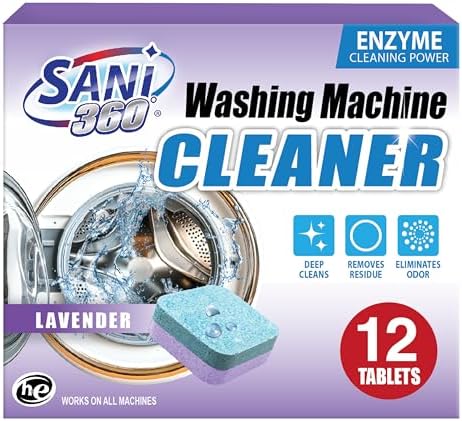 SANI 360° Washing Machine Cleaning tablets, 12 pack is Formulated with Enzyme, Deep Cleans and Deodorizes Front and Top Loading Washers use up to 1-year supply Lavender Scent by SANI360%C2%B0
