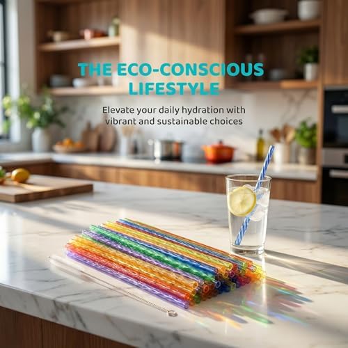 Reusable Drinking Straws 100 Pack, Assorted Color Plastic Straws, 9 Inch, Easy Clean with Brush, Durable & Dishwasher Safe for Cold Drinks & Kids - Image 4