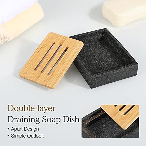 Luxspire Square Soap Dish, Bamboo Resin Drainage Holder, Black - Image 2