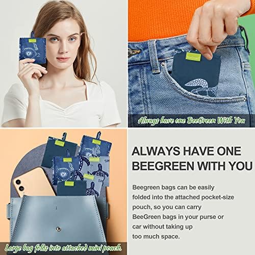 BeeGreen Sea Turtle Reusable Grocery Bags Large Tote Bag With Handles, Bulk Gift Foldable Shopping Bags for Women 6 Pack, Cute Cloth Bag, Heavy Duty, Washable For Beach, Holiday, Travel And Groceries​ - Image 5