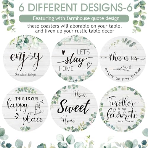 Queekay House Warming Gifts New Home Farmhouse Coasters Set of 6, Sage - Image 4