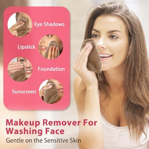 Natwag Makeup Remover Cloth, 6" x 6" Make Up Towels Reusable Face Cloth for Washing Face, Makeup Remover Pads Microfiber Face Washcloth with Mesh Bag, Just Water, 12 Pack, Light Brown - Image 2