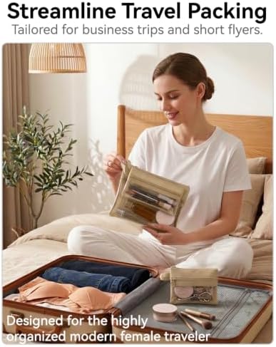3Pcs Waterproof Double Layer Pocket Travel Toiletry Bag Set,Cream Beige - Image 7