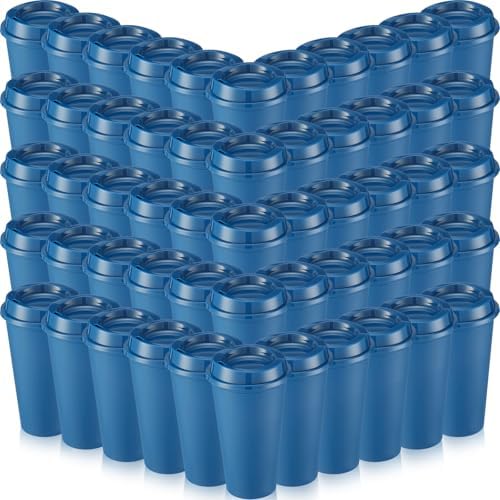 Honeydak 66 Pack 16 oz Reusable Coffee Cups with Lids Water Bottle Iced Coffee Travel Mug Portable Plastic Tea Tumblers Bulk for Hot and Cold Drinks Birthdays Party (Dark Blue,Classic) by Honeydak