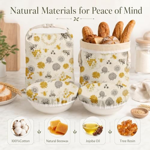 Britimes Reusable Bread Bags Set, Beeswax, XL, Zero Waste, Honeybee Bee - Image 4