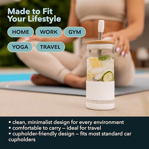 Pandaloo® Glass Cups With Lids and Straws -20 Fl Oz- Perfect Size Iced Coffee Cup - Smoothie Cup With Bamboo Lid and On the go Lid - (2 Count (Pack of 1), Black Saphir-Mediterranean Olive) - Image 6