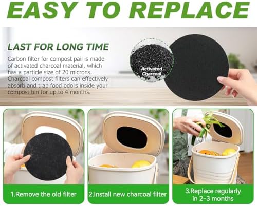 Charcoal Filters for Compost Bucket Activated Charcoal Filter for Countertop Bin Pail Replacement Filters Round 6.8 Inch 4 Pack - Image 4
