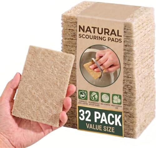 32 Pack Natural Scouring Pads, Coconut Husk Non Scratch Dish Scrubbing Pads by i-SPER