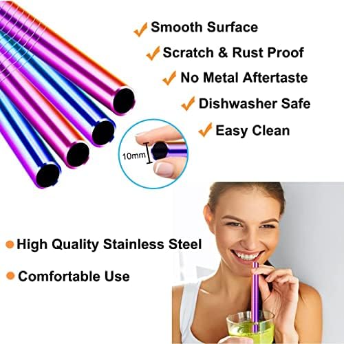 Vinaco 6 Pack 0.4" Wide Bore Reusable Stainless Steel Smoothie Straws - Image 3