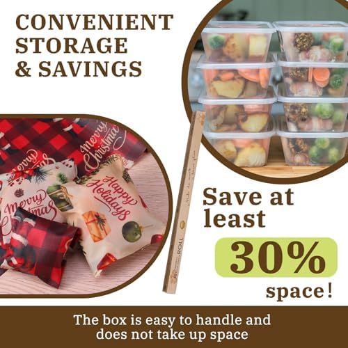 Moukeren 3 Rolls Christmas Beeswax Wraps 13 x 40 Inches Bees Wax Wrap - Image 4