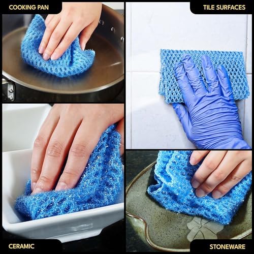 Non Scratch Dish Scrubbers for Cleaning Dishes (3PK) - Reusable Kitchen Sponge - Replace Dish Sponges for Washing Dishes - Best Household Scrubbing Pad & Alternative Dishwashing Scrub Pads Supplies - Image 4